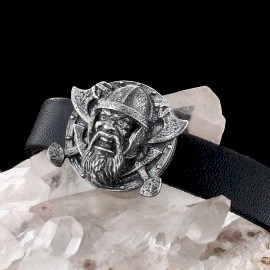 Gümüş Viking Askeri Deri Bileklik