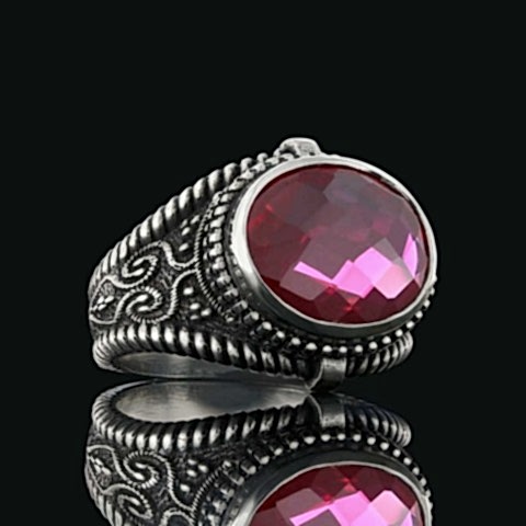 Yakut Taşlı Özel Üretim Gümüş Yüzük, 925 ayar Gümüş Yakut Taşlı Yüzük