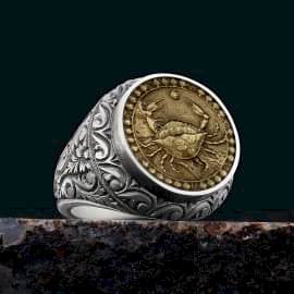 Yengeç Burcu Gümüş Yüzük