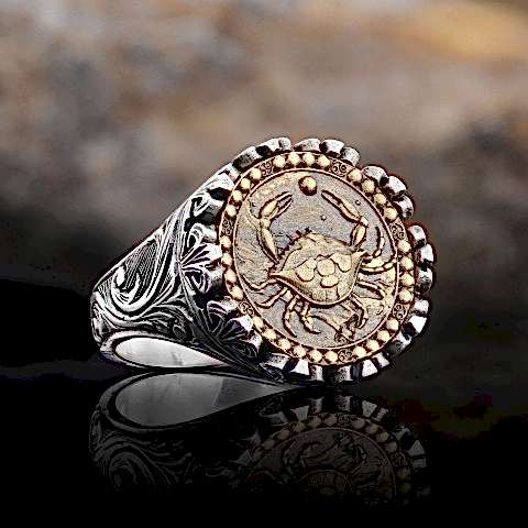 Yengeç Burcu Yüzük, 925 Ayar Gümüş Yengeç Burç Yüzük