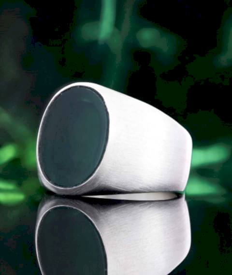 Yeşil Akik Taşlı Gümüş Yüzük, Özel Tasarım Oval Yeşil Akik Taşlı Yüzük, Sade Yeşil Akik Taşlı Yüzük