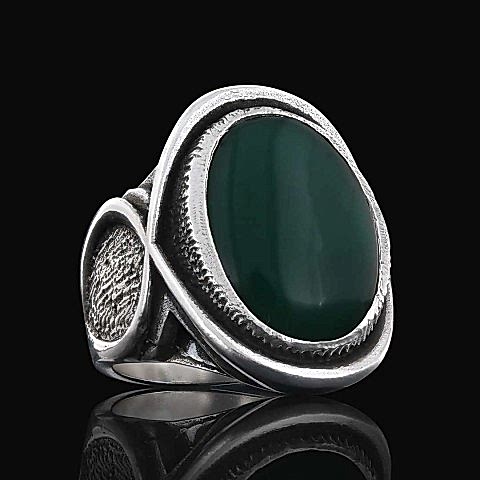 Yeşil Akik Taşlı Yüzük, Şıklığıyla Dikkat Çeken Yeşil Akik Gümüş Yüzük