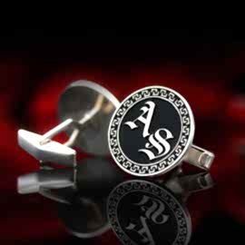 Yuvarlak Kenarları Motifli 925 Ayar Özel Tasarım Harfli Erkek Gümüş Kol Düğmesi