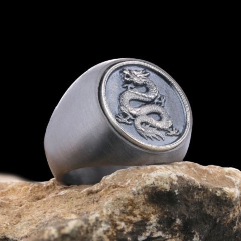 Yuvarlak Özel Tasarım Gümüş Ejderha Yüzük, Ejderha Yüzük, Gümüş Ejderha Yüzük